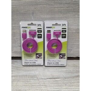PowerXcel 3ft Flat 30pin to USB Purple Charger For iPad iPhone iPod. 2 New B4